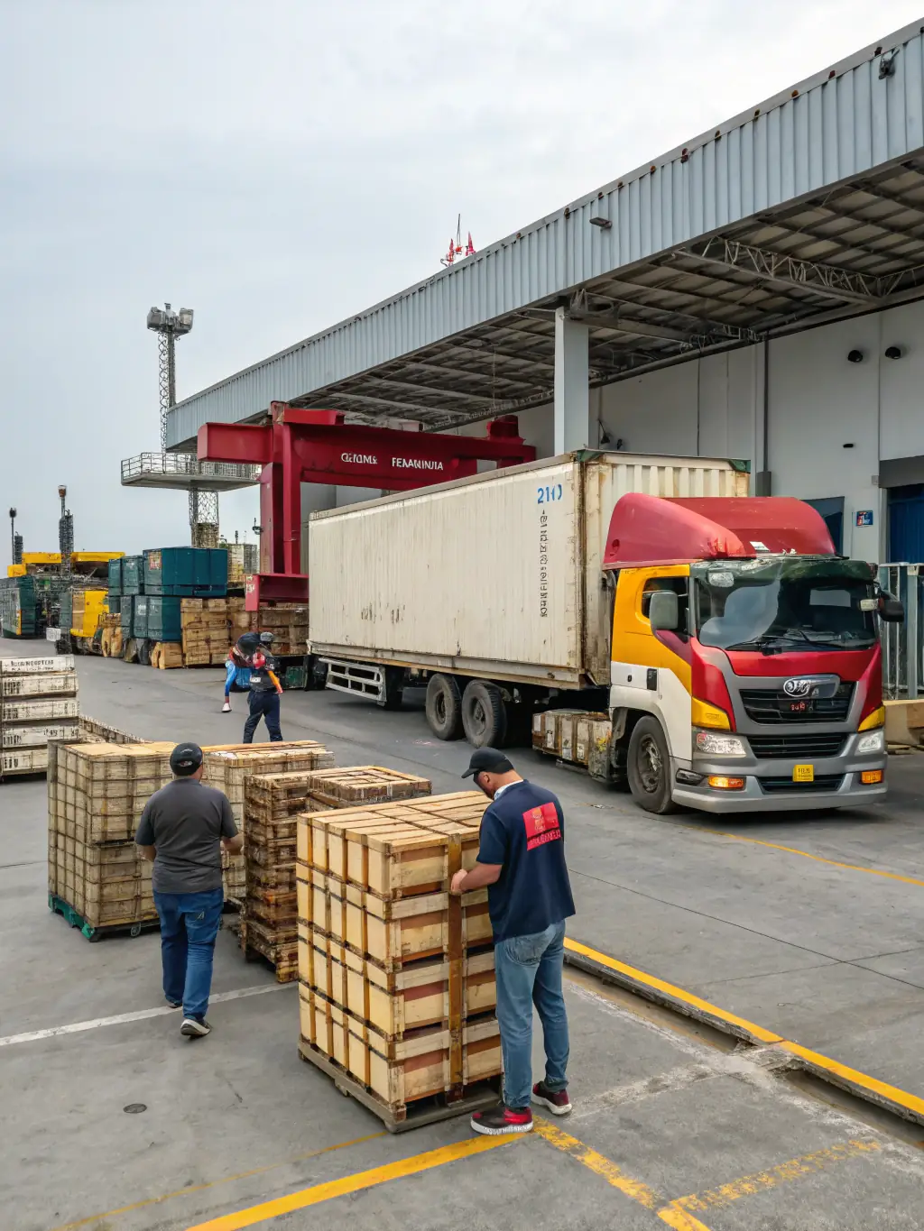 A 26ft box truck being loaded with goods at a warehouse, showcasing the type of cargo it can handle and the efficiency of loading.