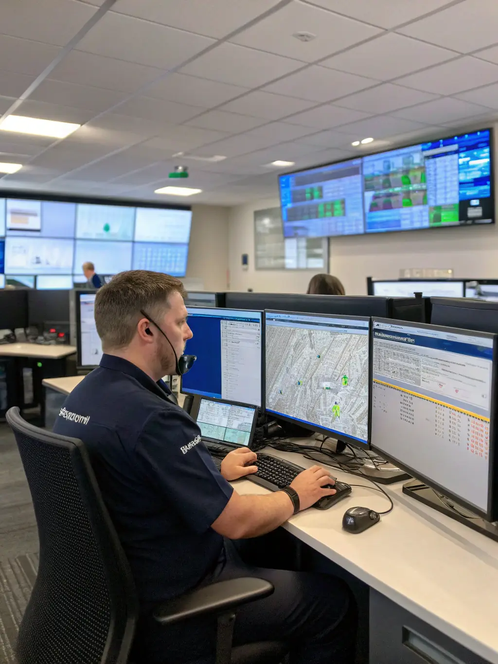 A dispatcher coordinating a fleet of trucks using advanced software, showcasing the technology and expertise behind Tranz America LLC's services.