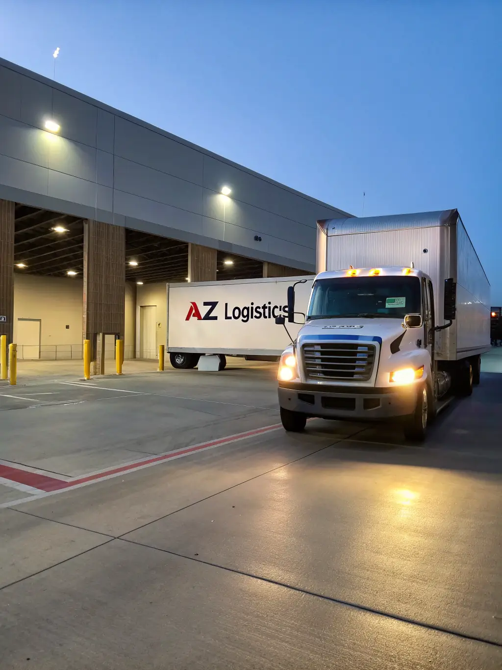 A 26ft box truck being loaded with packages at a distribution center, showcasing the type of vehicles Tranz America supports.